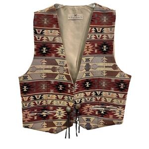 Vi Vi Santa Fe Size L Southwestern Vest Aztec Silver Concho Cowgirl Western Boho
